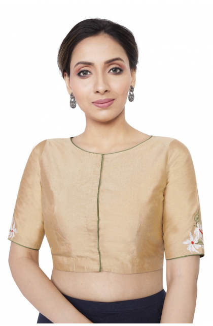 Beige Cotton Tussar Embroidered Blouse