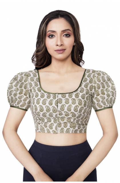 GREEN COTTON PRINTED  BLOUSE