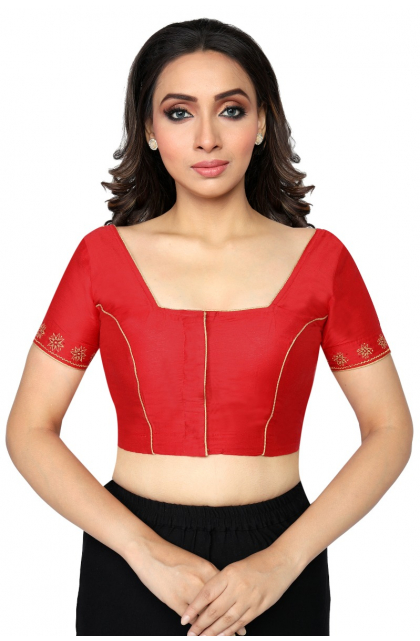 RED COTTON TUSSAR EMBROIDERED BLOUSE