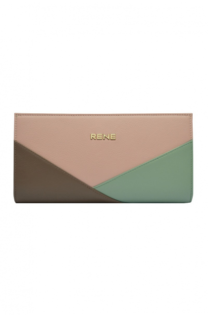 GENUINE LEATHER LT. MINT / CREAM-OLIVE CLUTCH