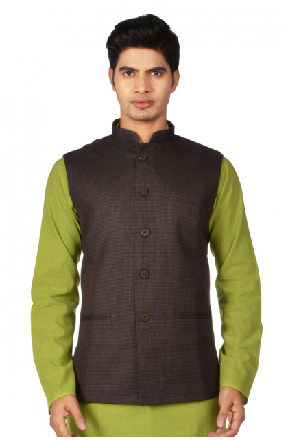 Brown Jute Cotton Ethnic Jacket