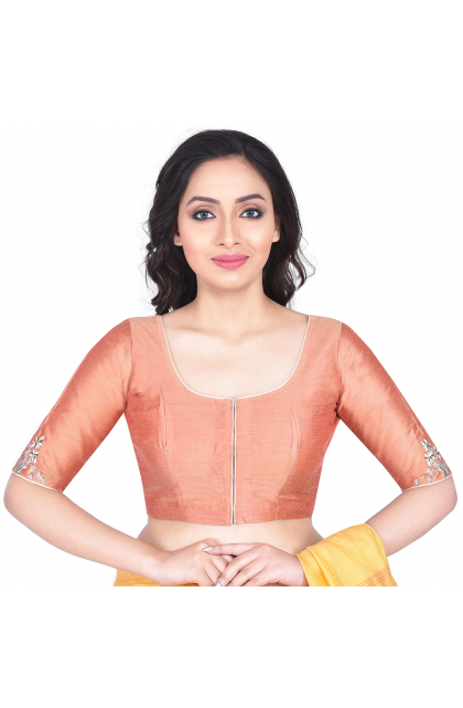 Peach Cotton Tussar Embroidered Blouse