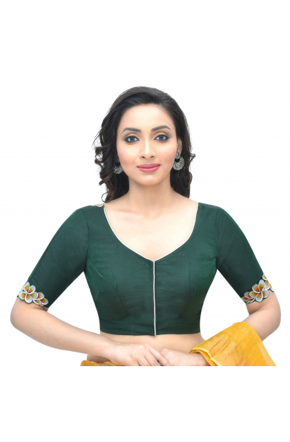 Green Cotton Tussar Embroidered Blouse