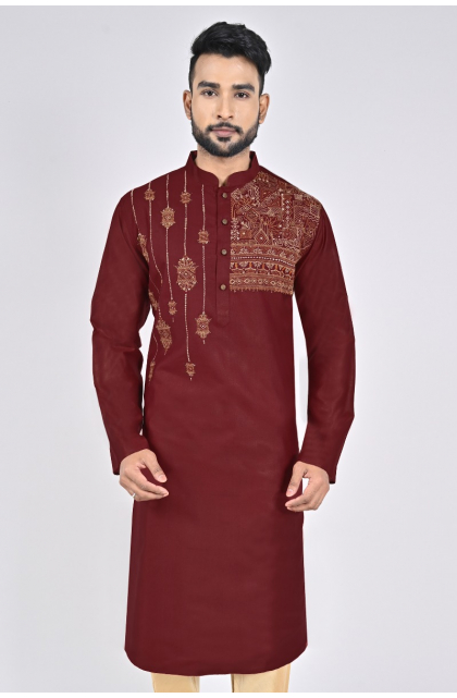 MAROON TUSSAR EXCLUSIVE HAND EMBROIDERED LONG KURTA