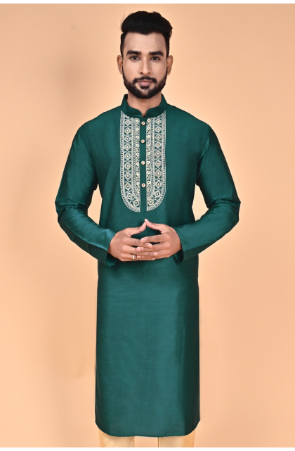 TEAL COTTON TUSSAR EXCLUSIVE EMBROIDERED LONG KURTA