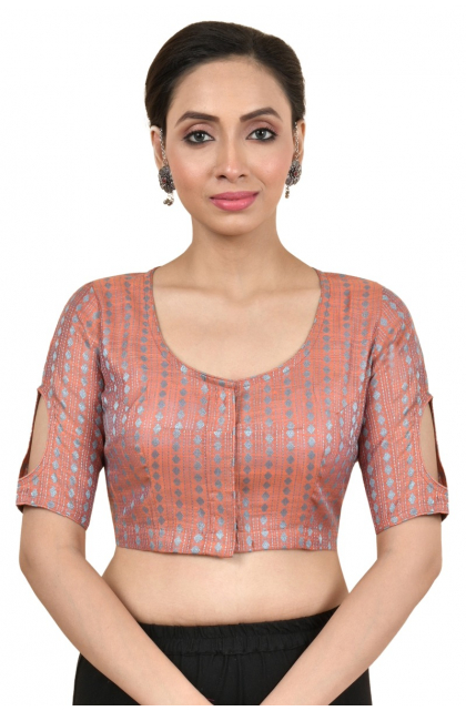RUST JAQUARD WOVEN BLOUSE