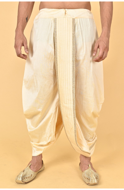 BEIGE COTTON TUSSAR READY TO WEAR DHOTI