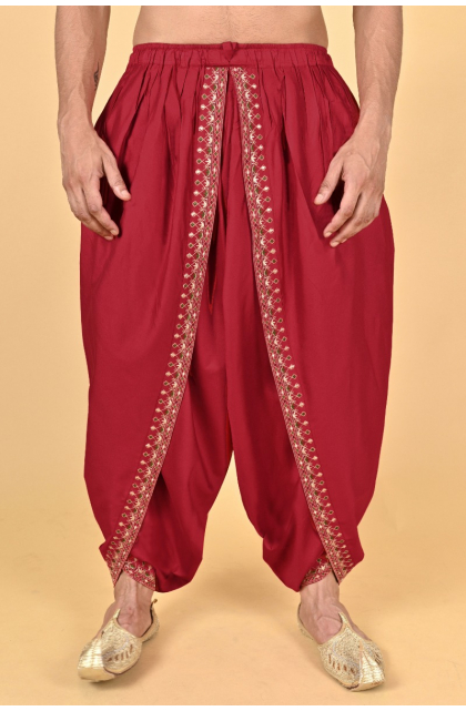 RED COTTON TUSSAR READY TO WEAR DHOTI