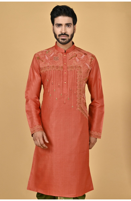 RUST TUSSAR EXCLUSIVE EMBROIDERED LONG KURTA