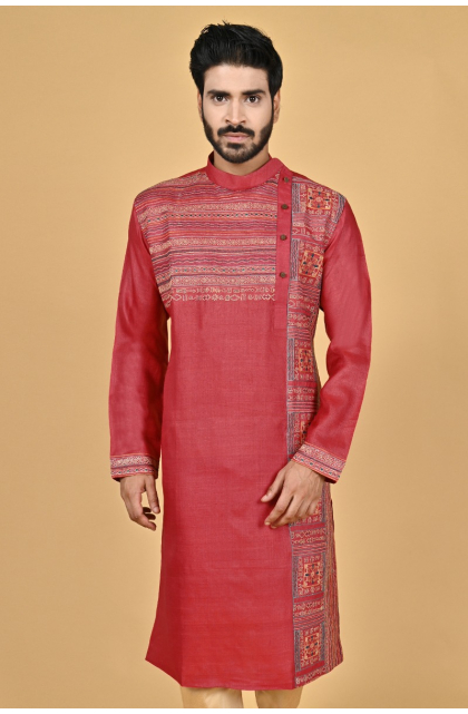 RED TUSSAR EXCLUSIVE EMBROIDERED LONG KURTA