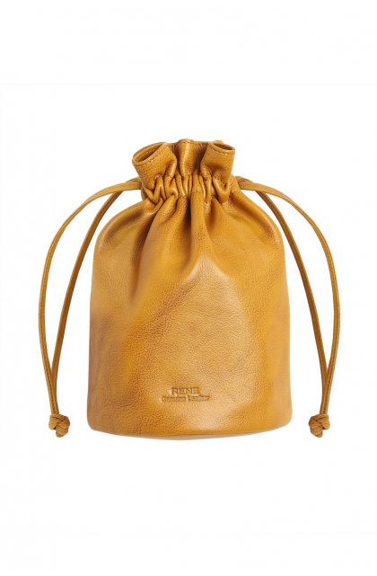 Genuine Leather Yellow Drawstring Bag