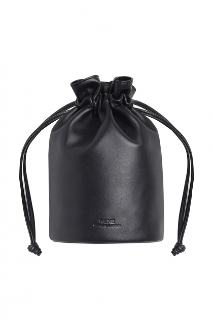 Genuine Leather Black Drawstring Bag