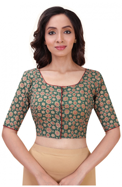 GREEN COTTON PRINTED BLOUSE