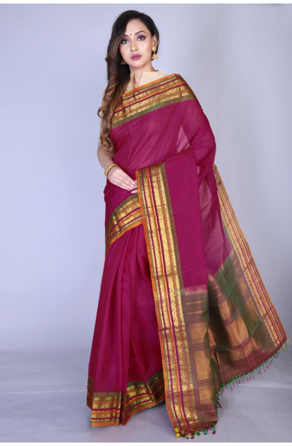 Magenta Cotton Silk Gadwal Saree