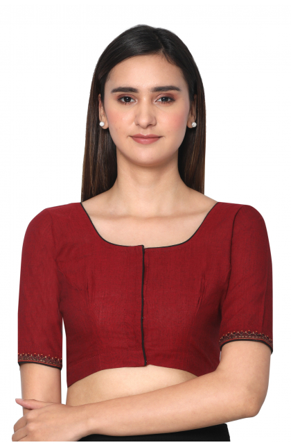  Maroon Cotton  Embroidered Blouse
