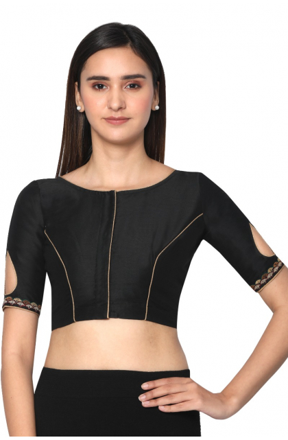 Black Cotton Tussar Embroidered Blouse