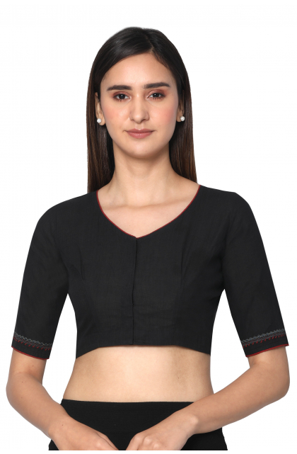  Black South Cotton Embroidered Blouse