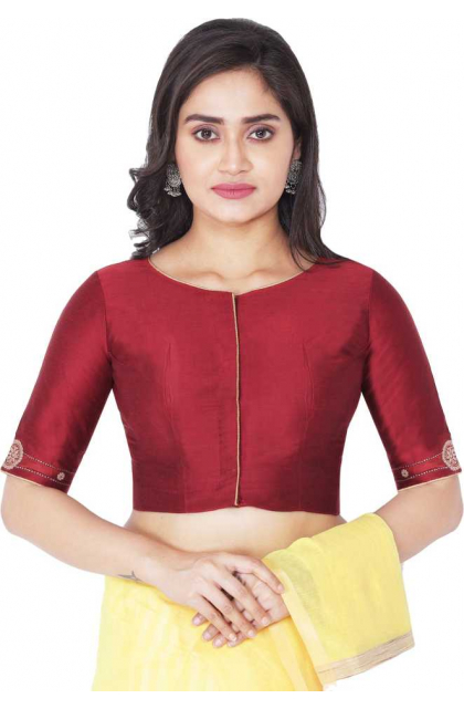 RED COTTON TUSSAR EMBROIDERED BLOUSE