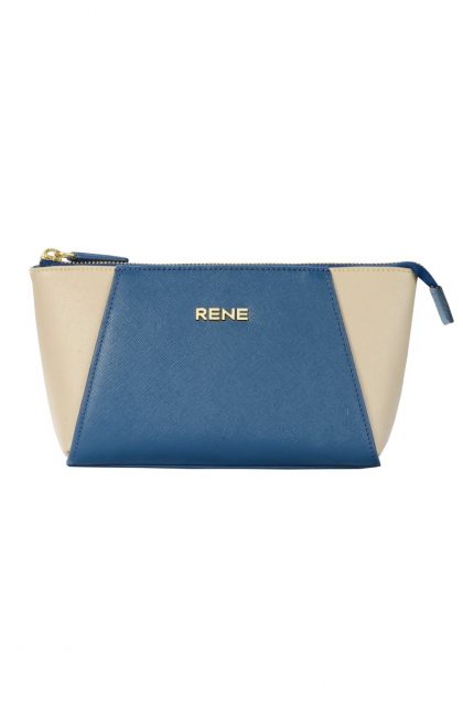 Genuine Leather Navy & Off-white Clutch