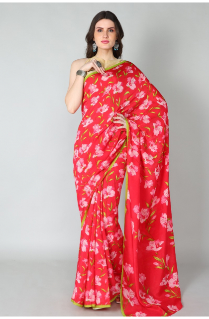 RED PRINTED FANCY SAREE