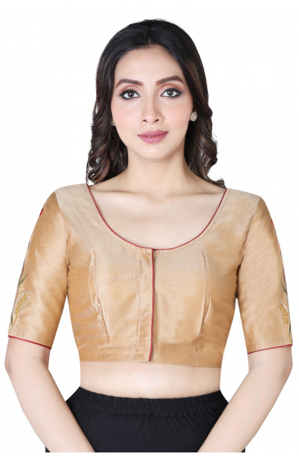 BEIGE COTTON TUSSAR EMBROIDERED BLOUSE