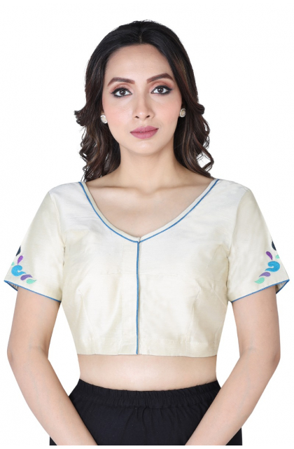 CREAM COTTON TUSSAR EMBROIDERED BLOUSE