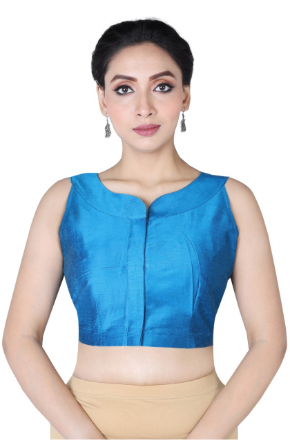 BLUE COTTON TUSSAR EMBRIODERED BLOUSE