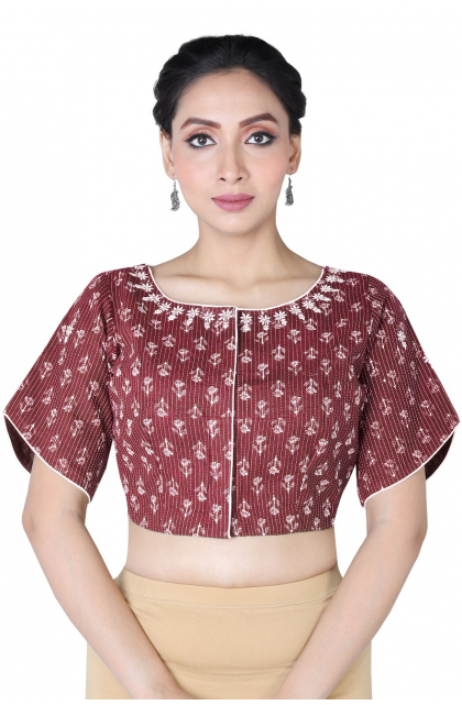 Maroon COTTON PRINTED BLOUSE