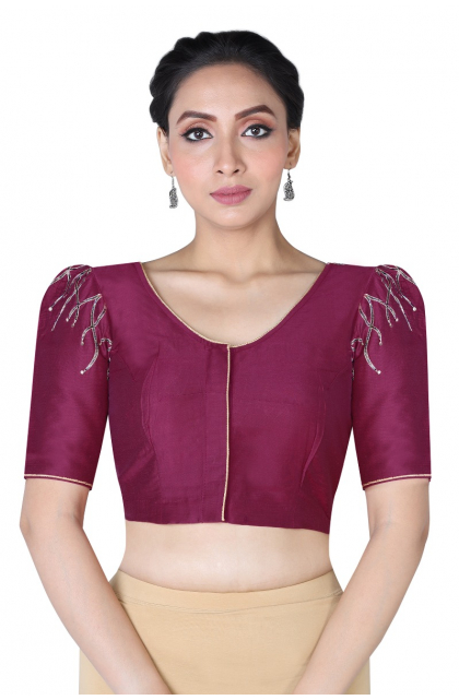 MAGENTA COTTON TUSSAR SEQUIN EMBROIDERED BLOUSE