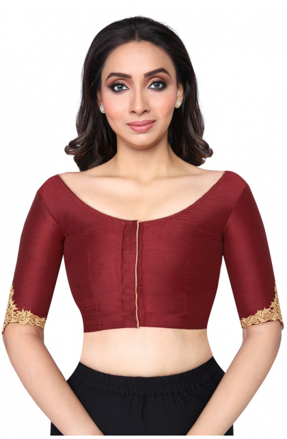 MAROON COTTON TUSSAR EXCLUSIVE EMBROIDERED BLOUSE