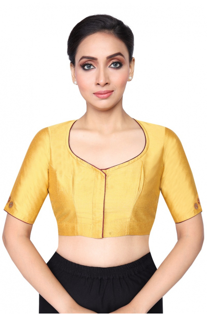 YELLOW COTTON TUSSAR EMBROIDERED BLOUSE