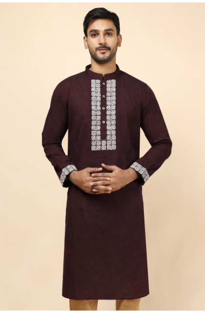 MAROON SOUTH COTTON EMBROIDERED LONG KURTA