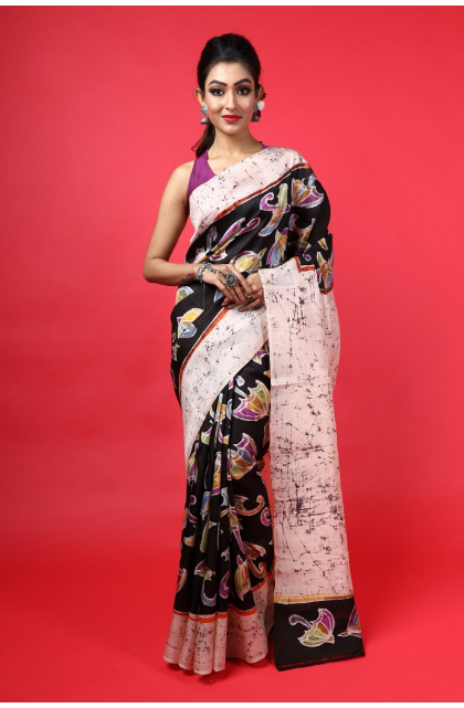 Multicoloured Pure Silk Batik Saree