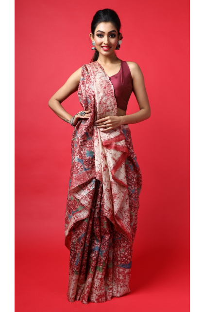 Multicolour Tussar Batik saree
