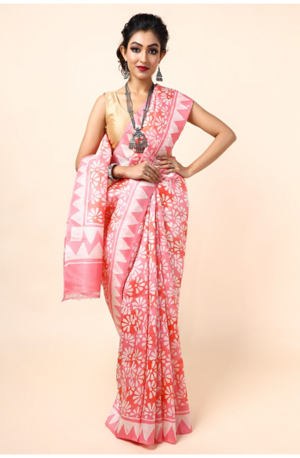 Pink Pure Silk Batik Saree