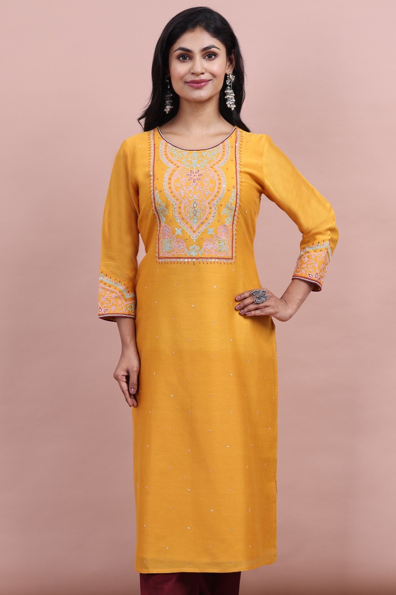 Yellow Exclusive Chanderi Long Kameez