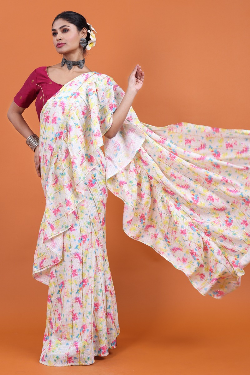 Multi Coloured Ready To Wear Printed Saree