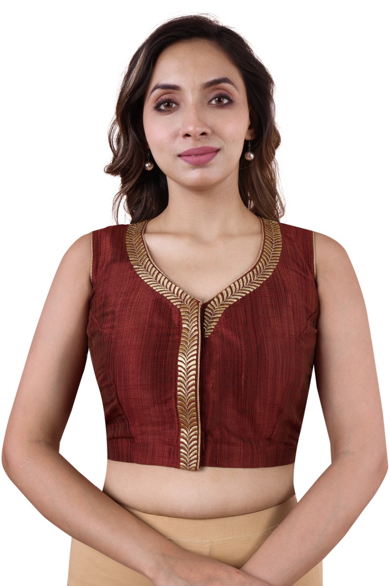 Maroon Dupion Silk Embroidered Blouse