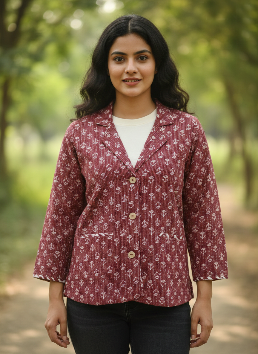 Maroon Printed Cotton Jacket