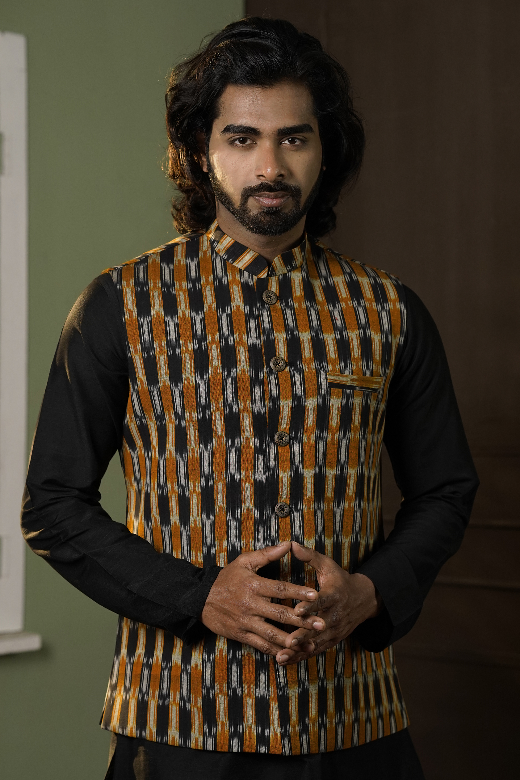 Multi Colour Cotton Ikkat Ethnic Jacket