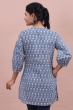 Bluish Grey Cotton Printed Kurti