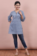 Bluish Grey Cotton Printed Kurti