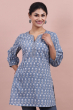 Bluish Grey Cotton Printed Kurti