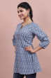 Bluish Grey Cotton Printed Kurti