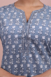 Bluish Grey Cotton Printed Kurti