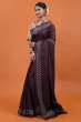 Wine Hand Embroidered Tussar Saree