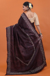 Wine Hand Embroidered Tussar Saree
