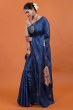 Blue Hand Embroidered Tussar Saree