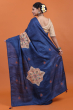 Blue Hand Embroidered Tussar Saree