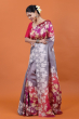 Pink & Grey Printed Silk Saree